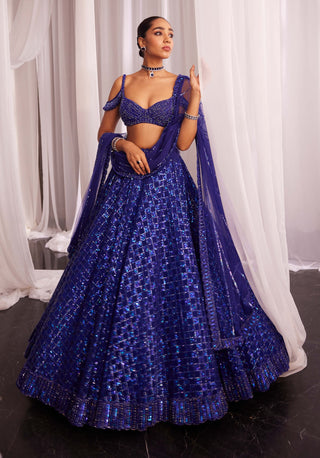 Blue Sequins Embroidered Lehenga Set by Vvani By Vani Vats available on Indiaspopup.com