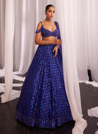 Blue Sequins Embroidered Lehenga Set by Vvani By Vani Vats available on Indiaspopup.com