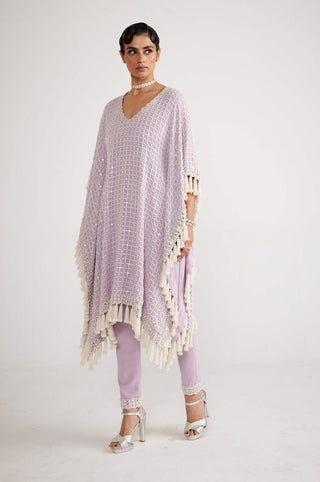 Vvani By Vani Vats-Powder Lilac Pearl Kaftan And Pants-INDIASPOPUP.COM