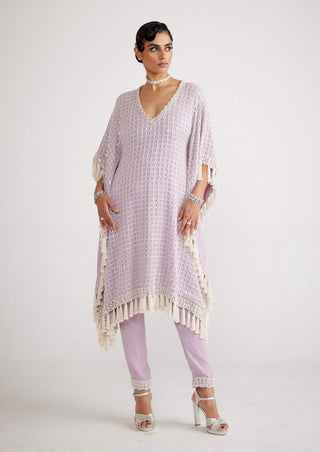 Vvani By Vani Vats-Powder Lilac Pearl Kaftan And Pants-INDIASPOPUP.COM