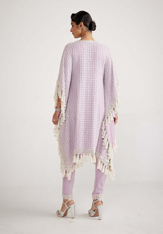 Vvani By Vani Vats-Powder Lilac Pearl Kaftan And Pants-INDIASPOPUP.COM