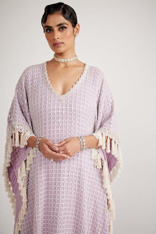 Vvani By Vani Vats-Powder Lilac Pearl Kaftan And Pants-INDIASPOPUP.COM