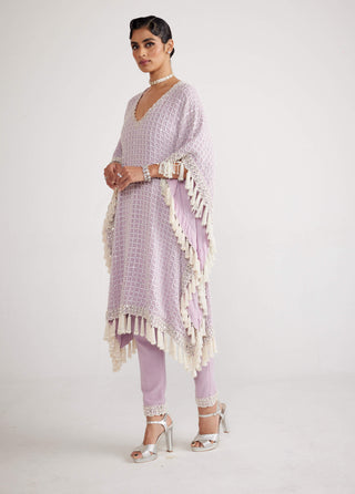 Vvani By Vani Vats-Powder Lilac Pearl Kaftan And Pants-INDIASPOPUP.COM