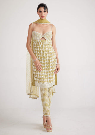 Vvani By Vani Vats-Fern Green Chandelier Pearl Drop Kurta Set-INDIASPOPUP.COM