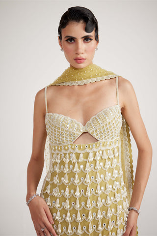 Vvani By Vani Vats-Fern Green Chandelier Pearl Drop Kurta Set-INDIASPOPUP.COM