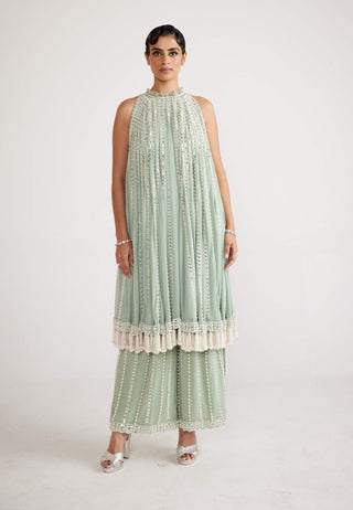 Vvani By Vani Vats-Powder Mint Green Chandelier Kurta And Pants-INDIASPOPUP.COM