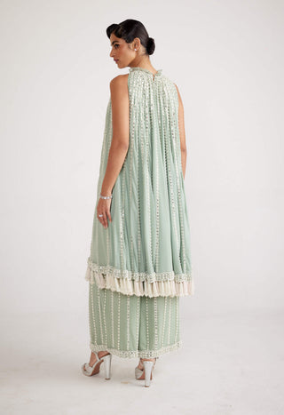 Vvani By Vani Vats-Powder Mint Green Chandelier Kurta And Pants-INDIASPOPUP.COM