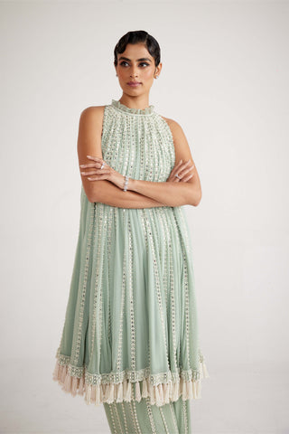 Vvani By Vani Vats-Powder Mint Green Chandelier Kurta And Pants-INDIASPOPUP.COM