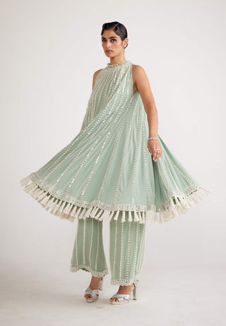 Vvani By Vani Vats-Powder Mint Green Chandelier Kurta And Pants-INDIASPOPUP.COM