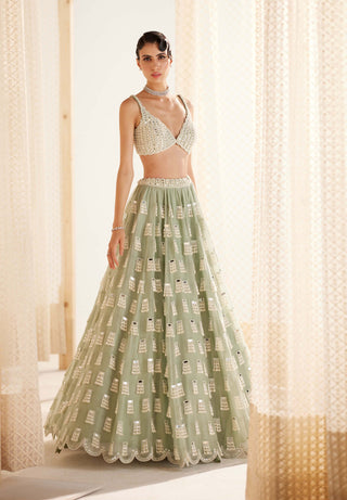 Vvani By Vani Vats-Powder Mint Green Chandelier Drop Lehenga Set-INDIASPOPUP.COM