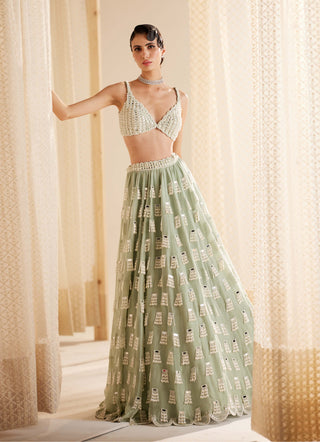 Vvani By Vani Vats-Powder Mint Green Chandelier Drop Lehenga Set-INDIASPOPUP.COM