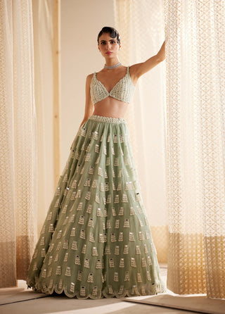 Vvani By Vani Vats-Powder Mint Green Chandelier Drop Lehenga Set-INDIASPOPUP.COM