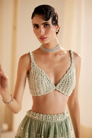 Vvani By Vani Vats-Powder Mint Green Chandelier Drop Lehenga Set-INDIASPOPUP.COM