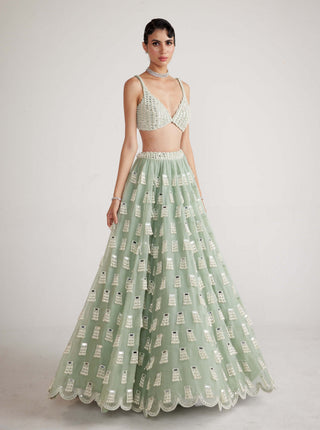 Vvani By Vani Vats-Powder Mint Green Chandelier Drop Lehenga Set-INDIASPOPUP.COM