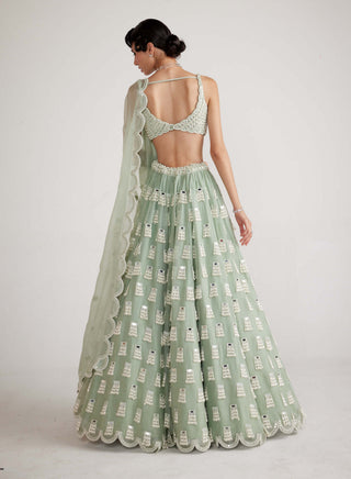 Vvani By Vani Vats-Powder Mint Green Chandelier Drop Lehenga Set-INDIASPOPUP.COM