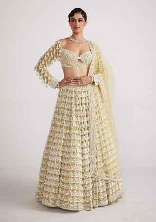Vvani By Vani Vats-Fern Green Chandelier Pearl Drop Heavy Lehenga Set-INDIASPOPUP.COM
