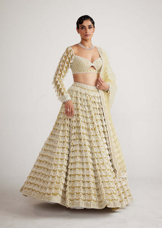 Vvani By Vani Vats-Fern Green Chandelier Pearl Drop Heavy Lehenga Set-INDIASPOPUP.COM