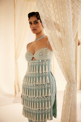 Vvani By Vani Vats-Powder Blue Chandelier Pearl Kurta Set-INDIASPOPUP.COM