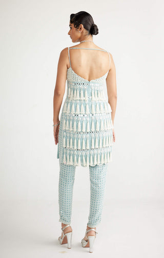 Vvani By Vani Vats-Powder Blue Chandelier Pearl Kurta Set-INDIASPOPUP.COM
