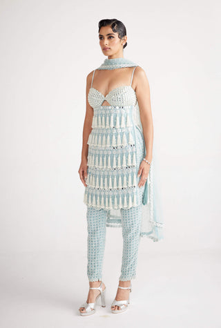 Vvani By Vani Vats-Powder Blue Chandelier Pearl Kurta Set-INDIASPOPUP.COM