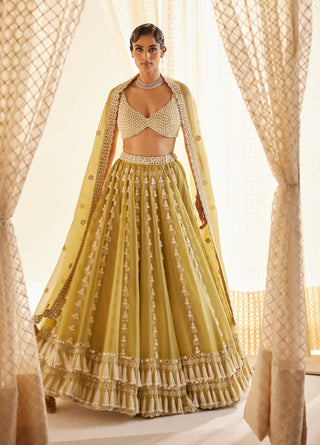 Vvani By Vani Vats-Fern Green Chandelier Pearl Drop Lehenga Set-INDIASPOPUP.COM