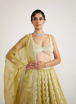Vvani By Vani Vats-Fern Green Chandelier Pearl Drop Lehenga Set-INDIASPOPUP.COM