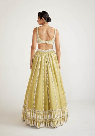 Vvani By Vani Vats-Fern Green Chandelier Pearl Drop Lehenga Set-INDIASPOPUP.COM