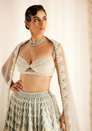 Vvani By Vani Vats-Powder Blue Chandelier Pearl Drop Lehenga Set-INDIASPOPUP.COM