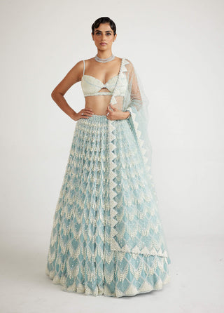 Vvani By Vani Vats-Powder Blue Chandelier Pearl Drop Lehenga Set-INDIASPOPUP.COM