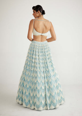 Vvani By Vani Vats-Powder Blue Chandelier Pearl Drop Lehenga Set-INDIASPOPUP.COM