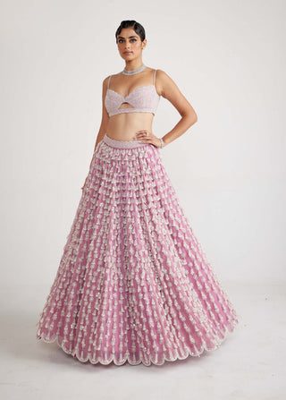 Vvani By Vani Vats-Onion Pink Chandelier Pearl Drop Lehenga Set-INDIASPOPUP.COM