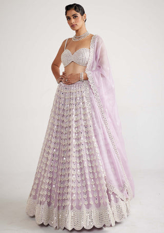 Vvani By Vani Vats-Powder Lilac Chandelier Pearl Drop Lehenga Set-INDIASPOPUP.COM