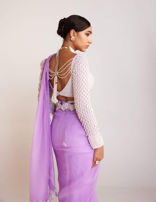 Vvani By Vani Vats-Lilac Pearl Embellished Sari And Blouse-INDIASPOPUP.COM
