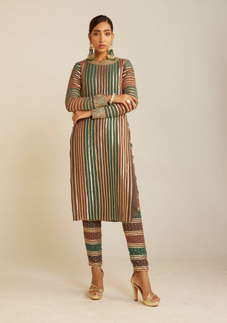Vvani By Vani Vats-Mud Green Straight Kurta Set-INDIASPOPUP.COM