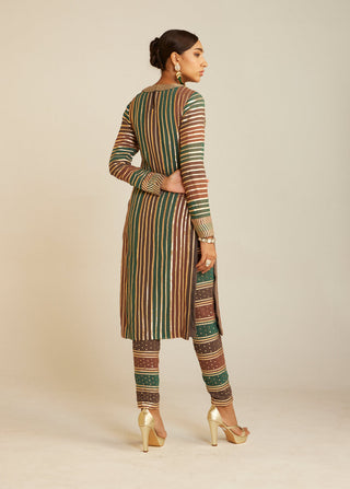 Vvani By Vani Vats-Mud Green Straight Kurta Set-INDIASPOPUP.COM