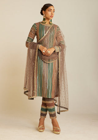 Vvani By Vani Vats-Mud Green Straight Kurta Set-INDIASPOPUP.COM