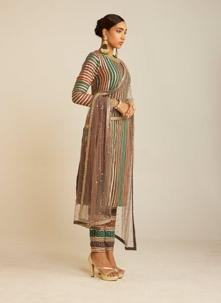 Vvani By Vani Vats-Mud Green Straight Kurta Set-INDIASPOPUP.COM