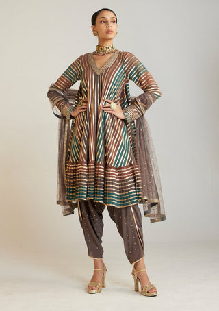 Vvani By Vani Vats-Mud Green Kurta And Dhoti Set-INDIASPOPUP.COM
