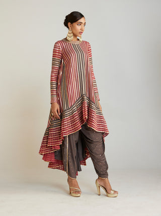 Vvani By Vani Vats-Charcoal Grey Asymmetrical Kurta Dhoti Set-INDIASPOPUP.COM