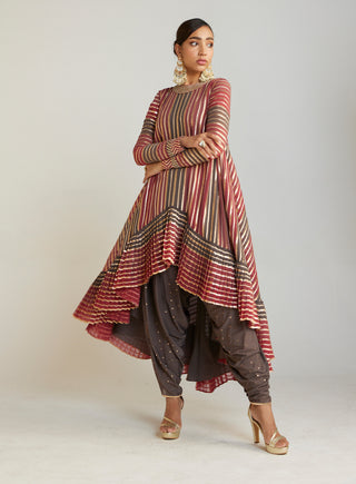 Vvani By Vani Vats-Charcoal Grey Asymmetrical Kurta Dhoti Set-INDIASPOPUP.COM