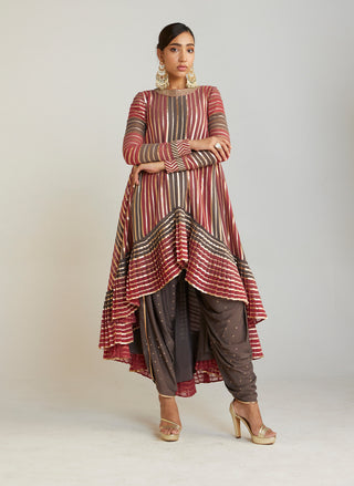 Vvani By Vani Vats-Charcoal Grey Asymmetrical Kurta Dhoti Set-INDIASPOPUP.COM