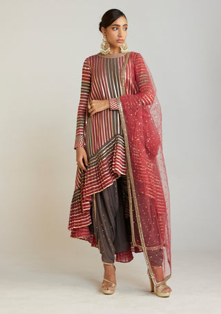 Vvani By Vani Vats-Charcoal Gray Asymmetrical Kurta Set-INDIASPOPUP.COM