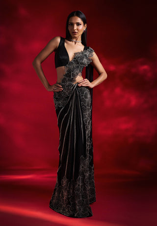 Vayda Black Organza Sari And Blouse by Charu & Vasundhara available on Indiaspopup.com