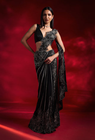Vayda Black Organza Sari And Blouse by Charu & Vasundhara available on Indiaspopup.com