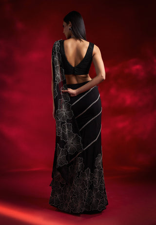 Vayda Black Organza Sari And Blouse by Charu & Vasundhara available on Indiaspopup.com