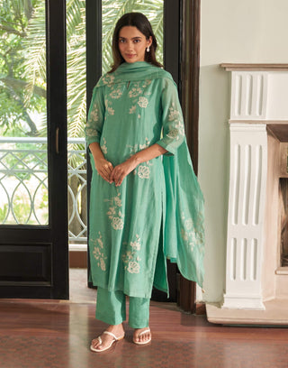 Mint applique embroidered kurta set