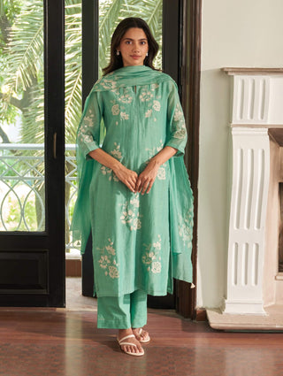 Mint applique embroidered kurta set