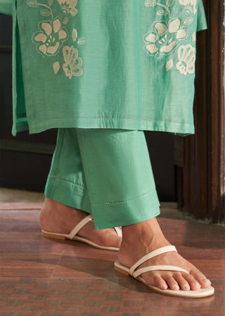 Mint applique embroidered kurta set