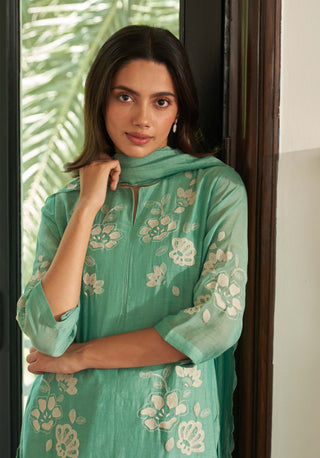 Mint applique embroidered kurta set
