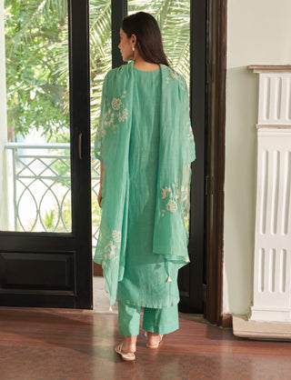 Mint applique embroidered kurta set